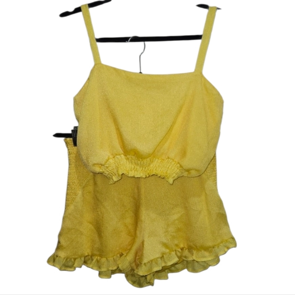 APS After Party Story 2 Piece Set Crop Top & Shorts Yellow Womens Size Small